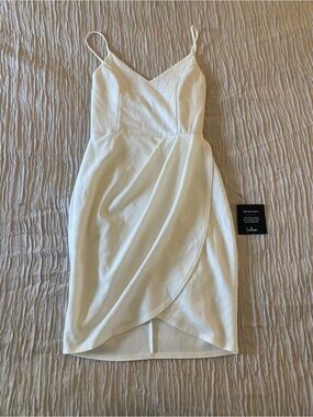 Lulu's White Spaghetti-Strap Tulip Wrap Mini Dress